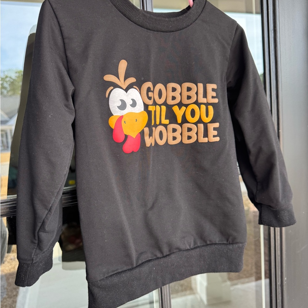 Kids Black Gobble Til You Wobble Shirt